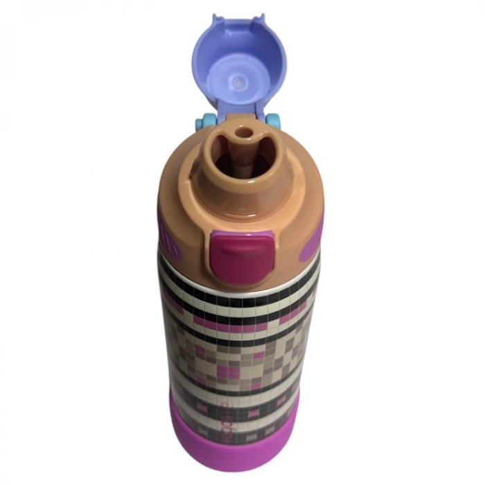 VAGONLİFE ÇELİK TEK KAPAK PİPETLİ/ PİPETSİZ KULLANIM KULPLU MATARA/TERMOS VGN1102 700ML  - RESİMLİ (KARE DESENLİ)