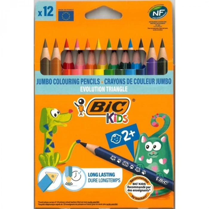 BİC KİDS ÜÇGEN JUMBO EVOLUTION KURU BOYA KALEMİ 12Lİ (RENK)