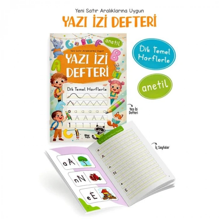 BİLGİPARK 1.SINIF DİK TEMEL HARFLERLE YAZI İZİ DEFTERİ STANDART ÇİZGİLİ