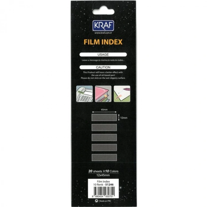 KRAF 51246 İNDEX FİLM (PP) 13x44mm.10 RENKx20YP. YAPIŞKANLI AYRAÇ