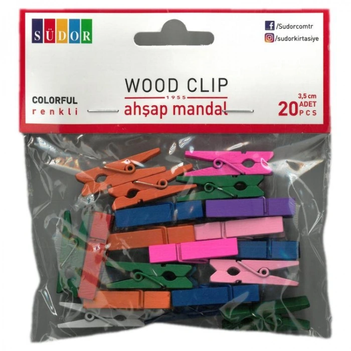 SÜDOR BS130 AHŞAP MANDAL BÜYÜK 3,5 CM 20 Lİ RENKLİ 1 PAKET