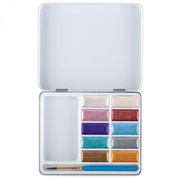 DALER ROWNEY SIMPLY WATERCOLOR SULU BOYA SETİ METALİK RENKLER 10LU (10 RENK+1 AD FIRÇA)  TENEKE KUTU - FT134500017
