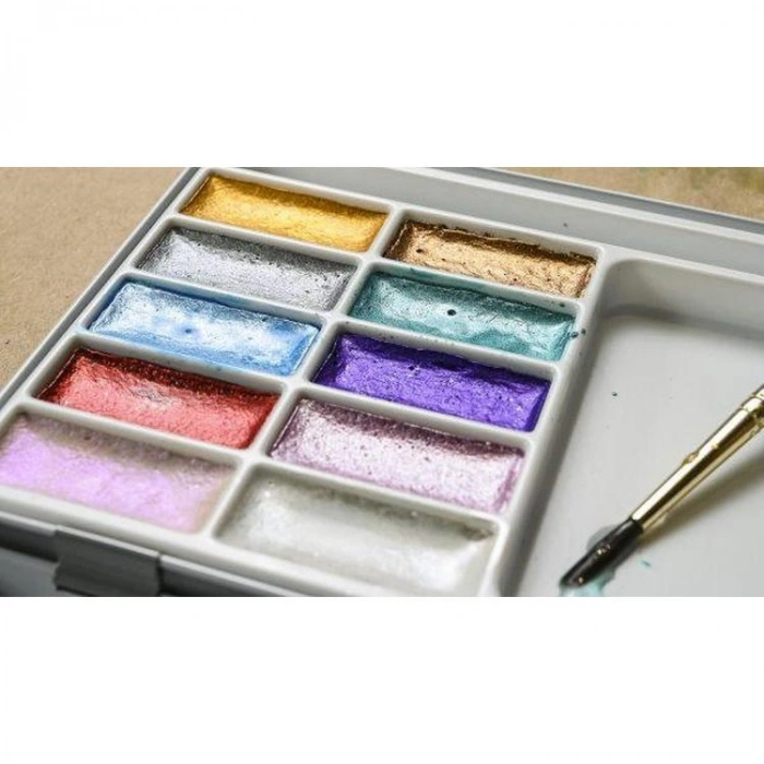 DALER ROWNEY SIMPLY WATERCOLOR SULU BOYA SETİ METALİK RENKLER 10LU (10 RENK+1 AD FIRÇA)  TENEKE KUTU - FT134500017