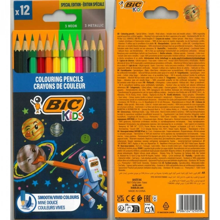 BİC COSMO (6 STANDART+3 METALİK+3 NEON) TAM BOY KURU BOYA SETİ  12 RENK - 301839