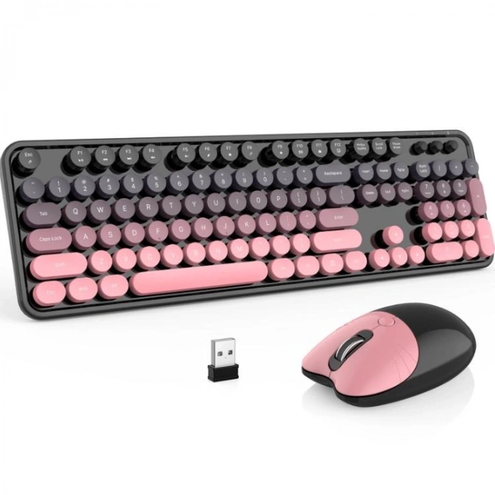 MUGGLE MU-6254 BLUETOOTH ŞARJLI KABLOSUZ KLAVYE MOUSE SETİ - (SİYAH - PEMBE)
