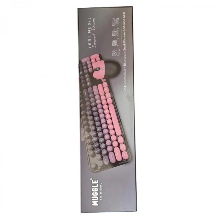 MUGGLE MU-6254 BLUETOOTH ŞARJLI KABLOSUZ KLAVYE MOUSE SETİ - (SİYAH - PEMBE)
