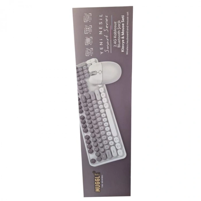 MUGGLE MU-7494 BLUETOOTH ŞARJLI KABLOSUZ KLAVYE MOUSE SETİ - (BEYAZ - GRİ))