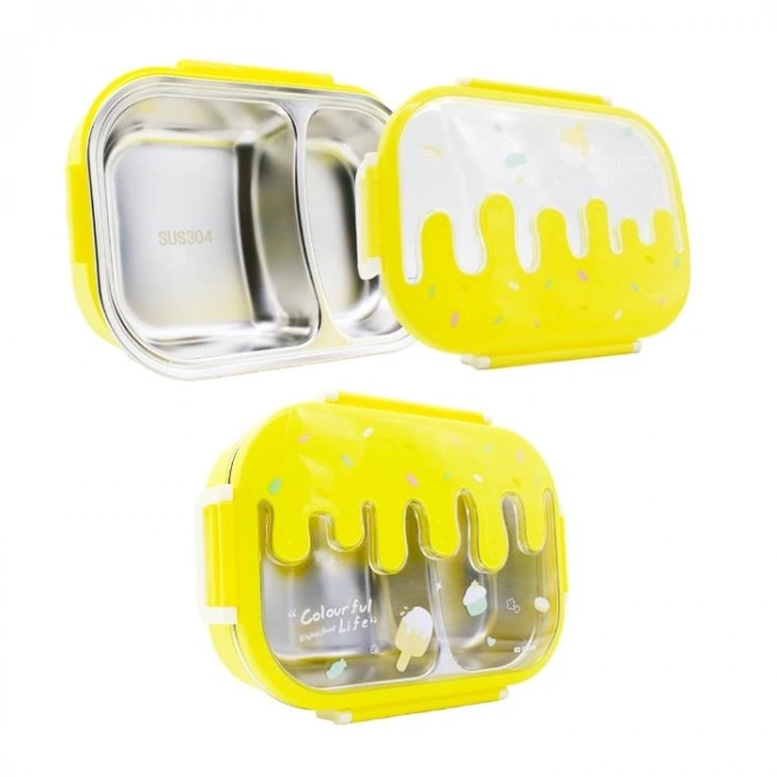 MUGGLE MS-34 304 PASLANMAZ ÇELİK TEK KATLI 2 BÖLMELİ BESLENME YEMEK KABI/KUTUSU