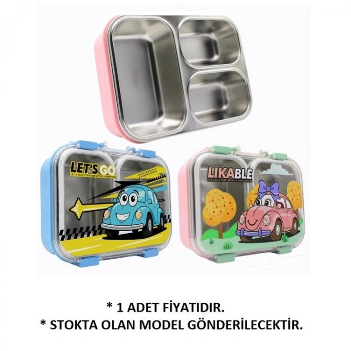 MUGGLE MS-24 304 PASLANMAZ ÇELİK TEK KATLI 3 BÖLMELİ SAPLI BESLENME YEMEK KABI/KUTUSU