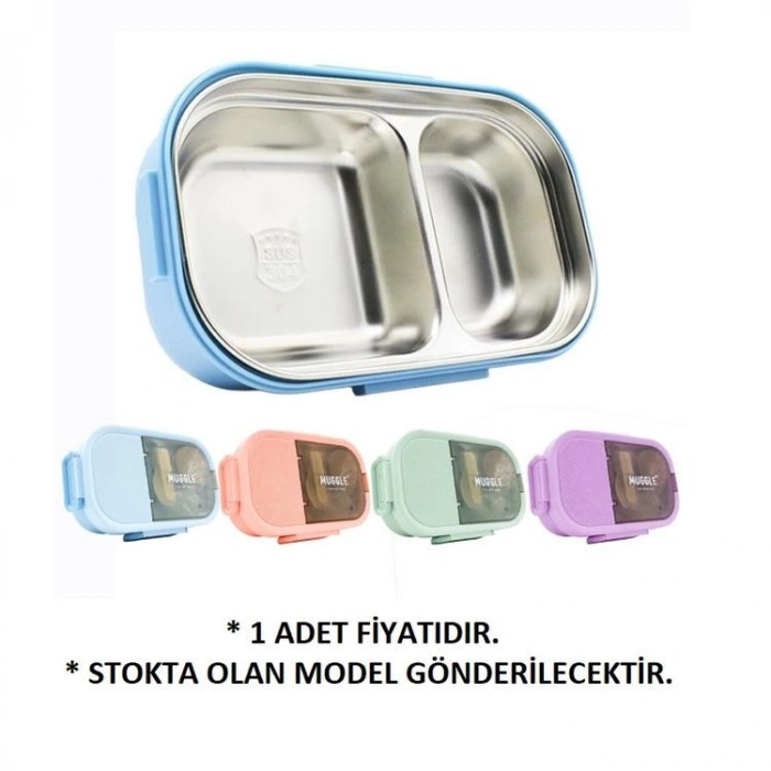MUGGLE MS-22 304 PASLANMAZ ÇELİK TEK KATLI 2 BÖLMELİ BESLENME YEMEK KABI/KUTUSU