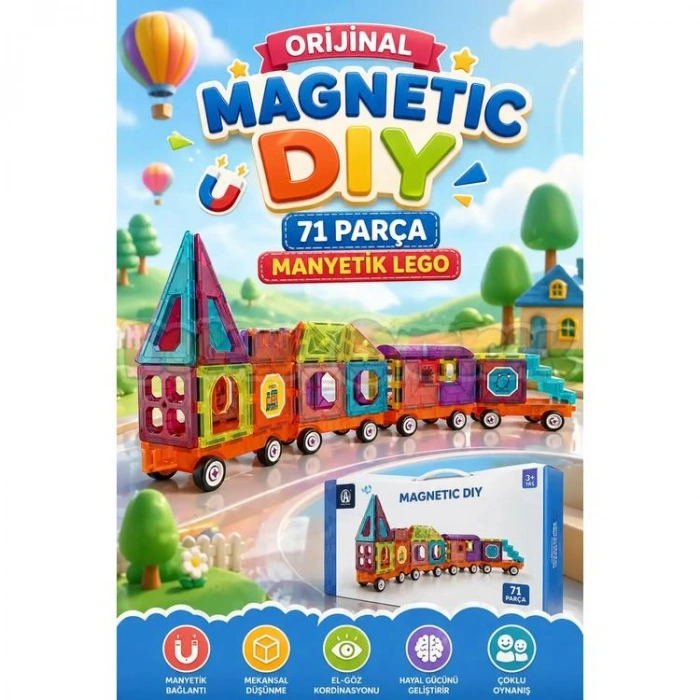 BAŞEL CH1014 3D LIGHT MAGNETIC DIY KUTULU MANYETİK YAPI BLOKLARI 71 PARÇA 3+