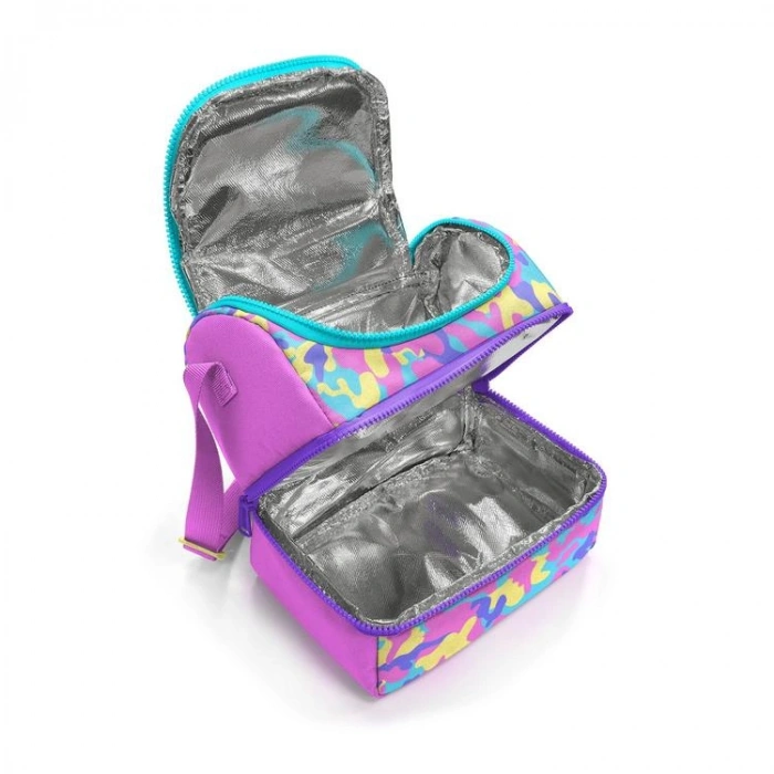 CORAL HIGH 37201 KIDS SARI PEMBE LAVANTA KAMUFLAJ DESENLİ THERMO İKİ KATLI  BESLENME ÇANTASI