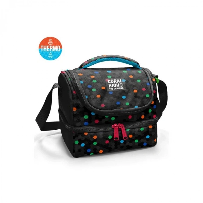 CORAL HIGH 37204 KIDS SİYAH RENKLİ PETEK DESENLİ THERMO İKİ KATLI  BESLENME ÇANTASI