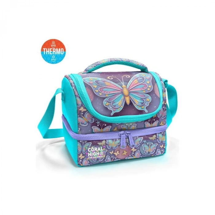 CORAL HIGH 37203 KIDS PASTEL RENKLİ KELEBEK DESENLİ THERMO İKİ KATLI  BESLENME ÇANTASI