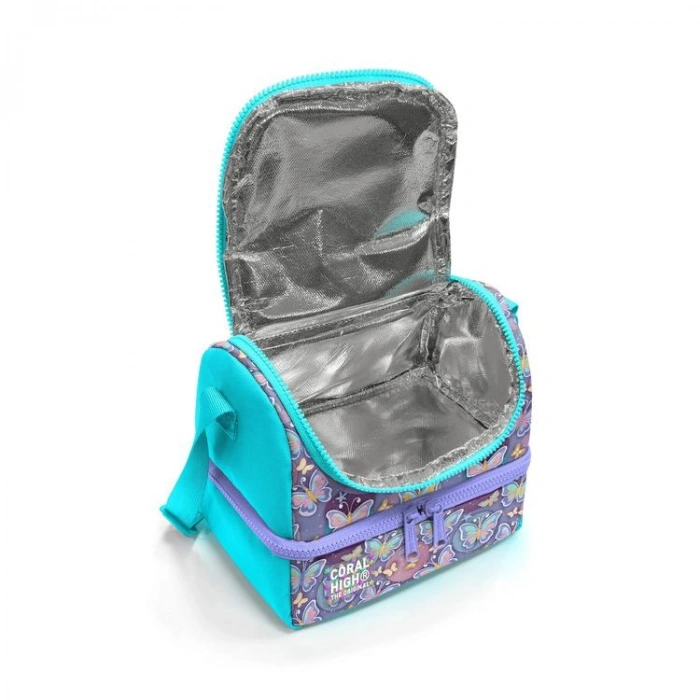 CORAL HIGH 37203 KIDS PASTEL RENKLİ KELEBEK DESENLİ THERMO İKİ KATLI  BESLENME ÇANTASI