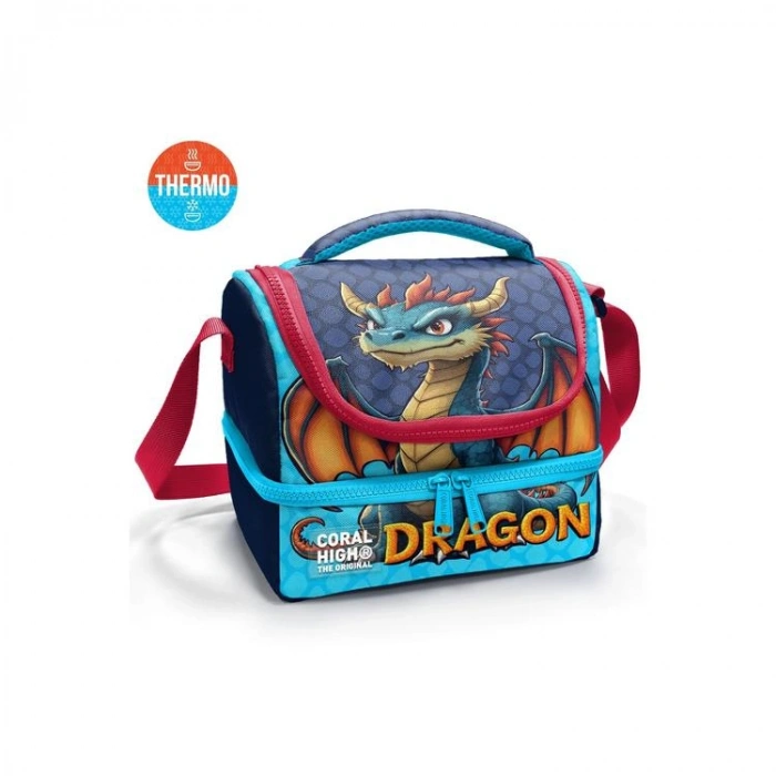 CORAL HIGH 37206 KIDS LACİVERT DRAGON DESENLİ THERMO İKİ KATLI  BESLENME ÇANTASI