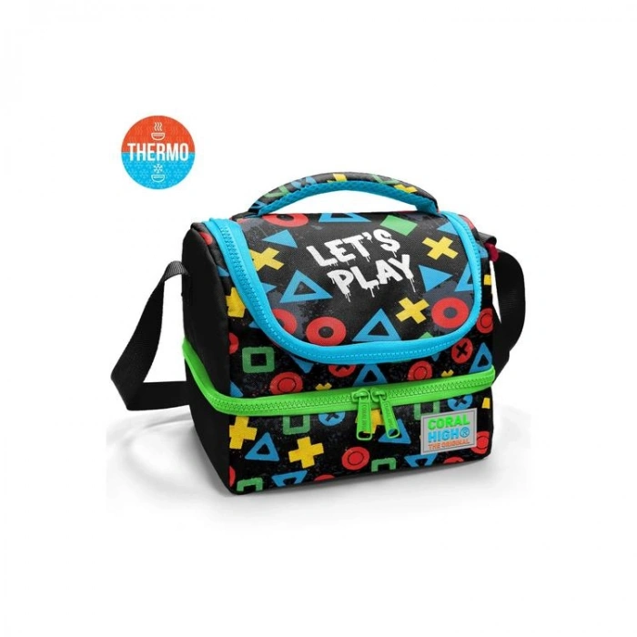 CORAL HIGH 37207 KIDS SİYAH LETS PLAY DESENLİ THERMO İKİ KATLI  BESLENME ÇANTASI