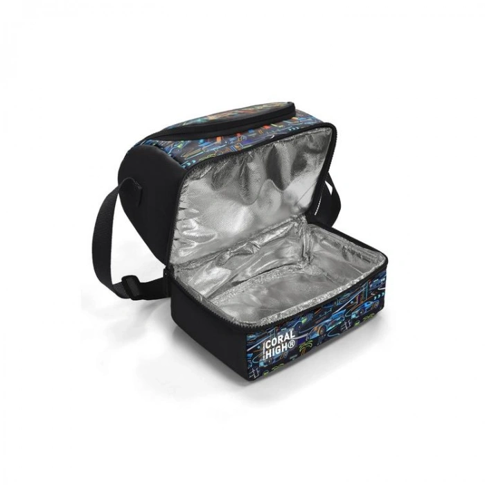 CORAL HIGH 37210 KIDS SİYAH ÇOK RENKLİ YARIŞ ARABASI DESENLİ THERMO İKİ KATLI  BESLENME ÇANTASI