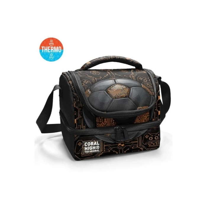 CORAL HIGH 37208 KIDS SİYAH FUTBOL DESENLİ THERMO İKİ KATLI  BESLENME ÇANTASI