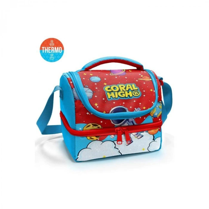 CORAL HIGH 37209 KIDS KIRMIZI MAVİ ASTRONOT UZAY DESENLİ THERMO İKİ KATLI  BESLENME ÇANTASI