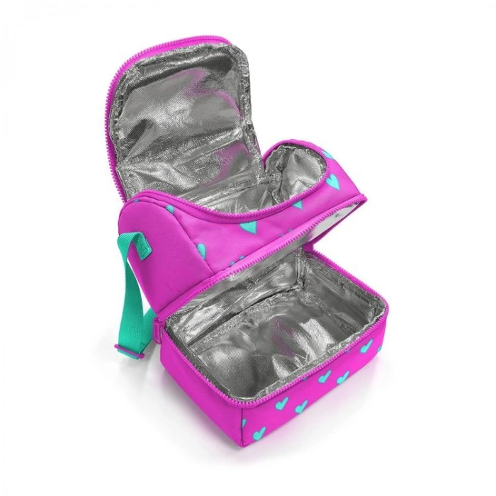 CORAL HIGH 37212 KIDS NEON PEMBE SU YEŞİLİ KALP DESENLİ THERMO İKİ KATLI  BESLENME ÇANTASI
