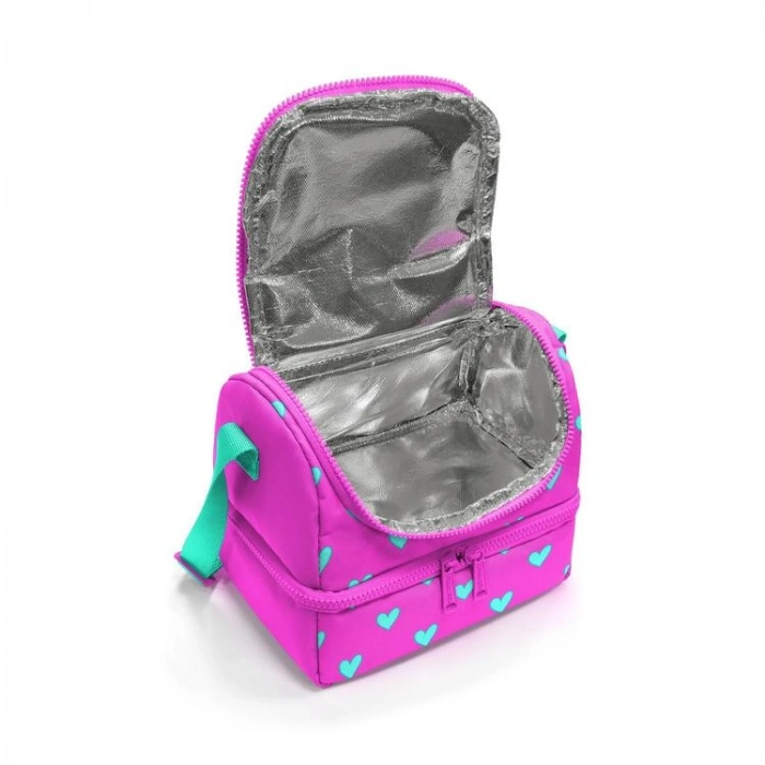 CORAL HIGH 37212 KIDS NEON PEMBE SU YEŞİLİ KALP DESENLİ THERMO İKİ KATLI  BESLENME ÇANTASI