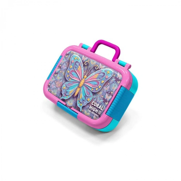 CORAL HIGH 39106 KIDS PASTEL RENKLİ KELEBEK DESENLİ 2 BÖLMELİ PASLANMAZ ÇELİK YEMEK KABI