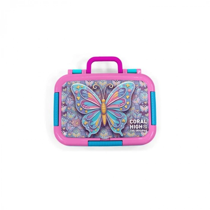 CORAL HIGH 39106 KIDS PASTEL RENKLİ KELEBEK DESENLİ 2 BÖLMELİ PASLANMAZ ÇELİK YEMEK KABI