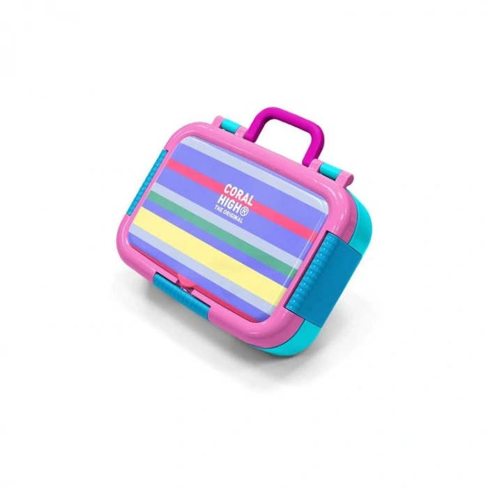 CORAL HIGH 39102 KIDS MİLKA GRİ SARI ÇİZGİ DESENLİ 2 BÖLMELİ PASLANMAZ ÇELİK YEMEK KABI