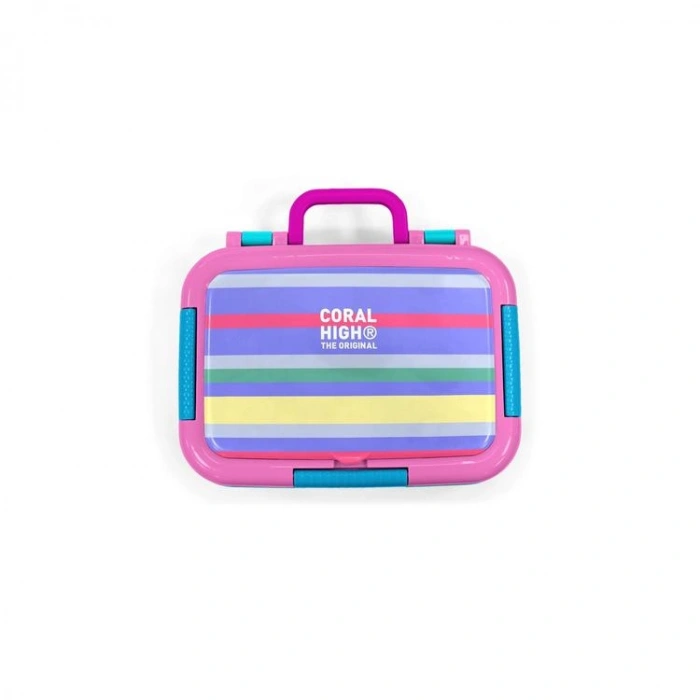 CORAL HIGH 39102 KIDS MİLKA GRİ SARI ÇİZGİ DESENLİ 2 BÖLMELİ PASLANMAZ ÇELİK YEMEK KABI