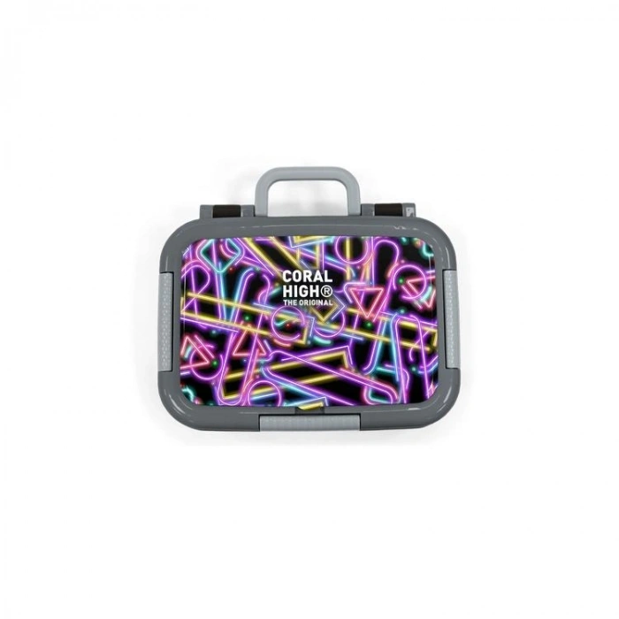 CORAL HIGH 39148 KIDS SİYAH RENKLİ NEON DESENLİ 2 BÖLMELİ PASLANMAZ ÇELİK YEMEK KABI