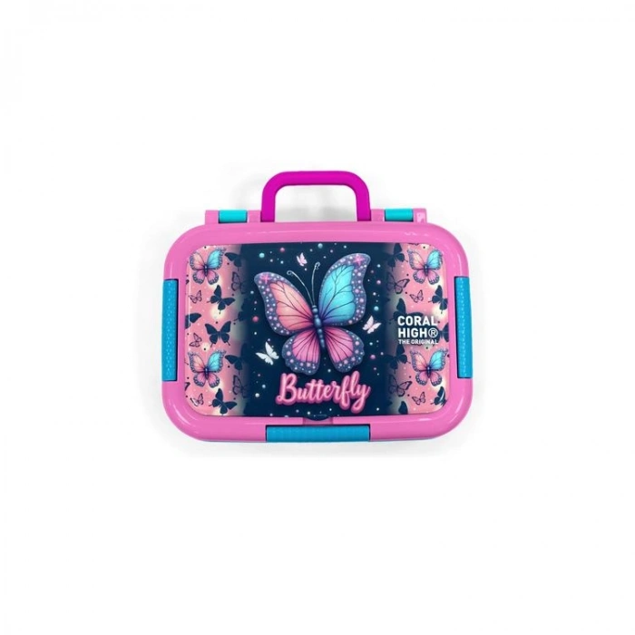 CORAL HIGH 39149 KIDS PASTEL RENKLİ KELEBEK DESENLİ 2 BÖLMELİ PASLANMAZ ÇELİK YEMEK KABI