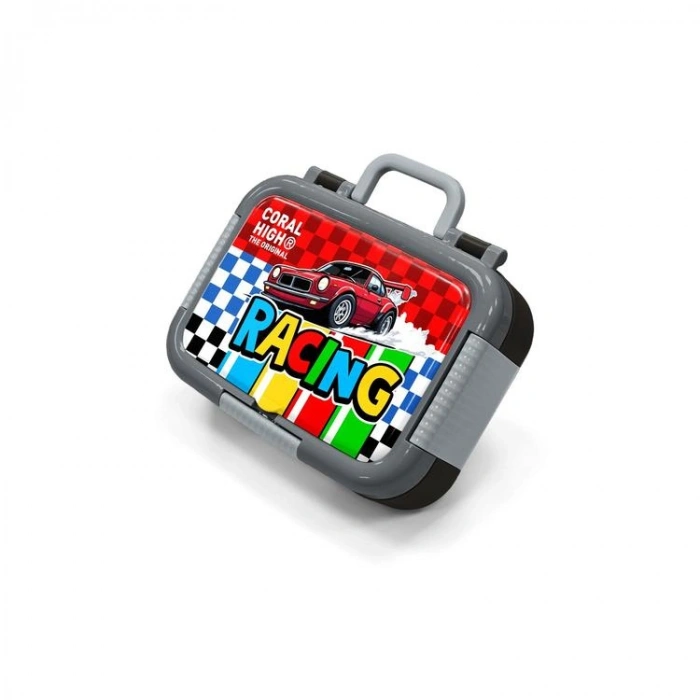 CORAL HIGH 39157 KIDS KIRMIZI ARABA DESENLİ 2 BÖLMELİ PASLANMAZ ÇELİK YEMEK KABI