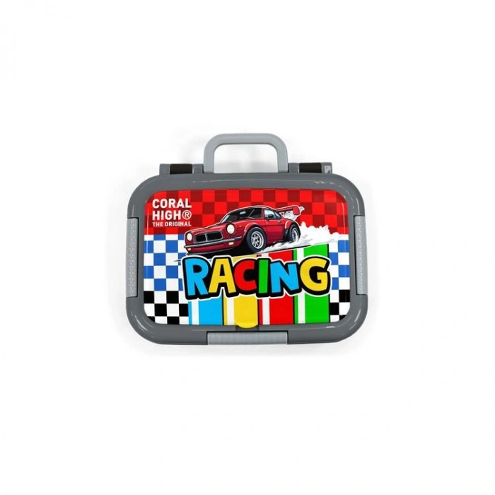 CORAL HIGH 39157 KIDS KIRMIZI ARABA DESENLİ 2 BÖLMELİ PASLANMAZ ÇELİK YEMEK KABI