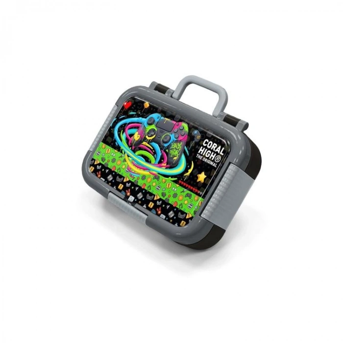 CORAL HIGH 39158 KIDS SİYAH GAMER DESENLİ 2 BÖLMELİ PASLANMAZ ÇELİK YEMEK KABI