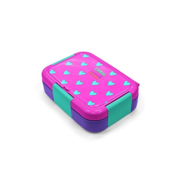 CORAL HIGH 39212 KIDS NEON PEMBE SU YEŞİLİ KALP DESENLİ 2 BÖLMELİ PASLANMAZ ÇELİK YEMEK KABI