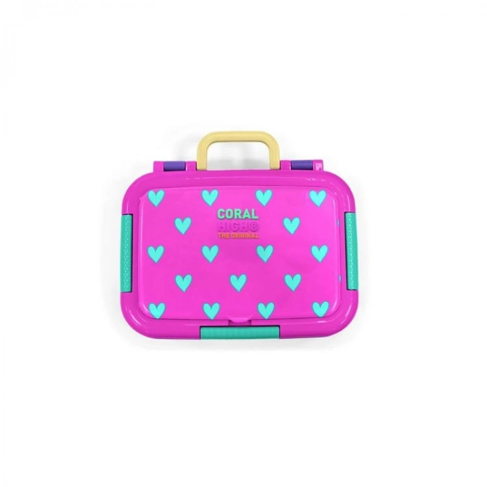 CORAL HIGH 39212 KIDS NEON PEMBE SU YEŞİLİ KALP DESENLİ 2 BÖLMELİ PASLANMAZ ÇELİK YEMEK KABI