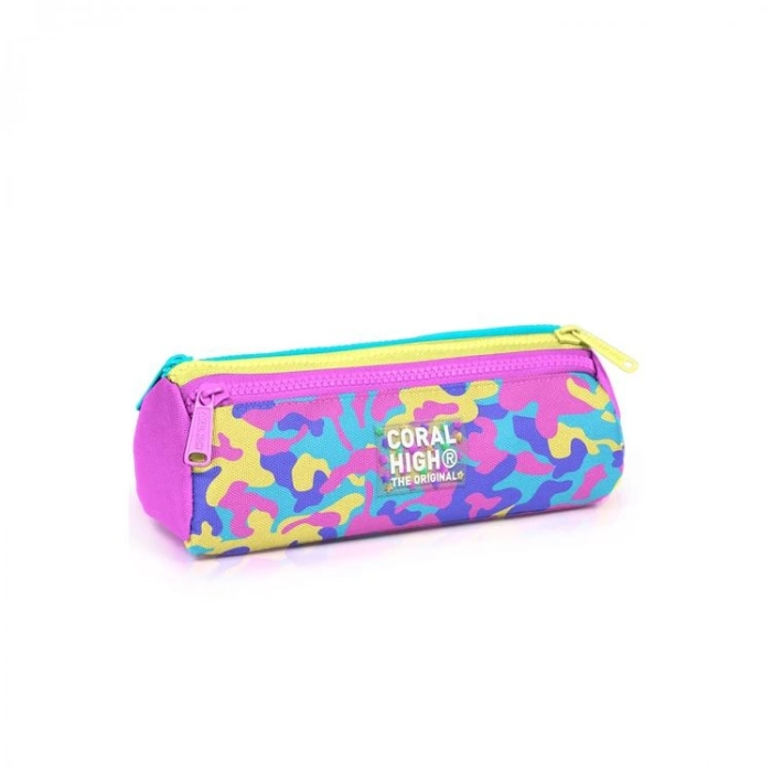 CORAL HIGH 31001 PEMBE SARI LAVANTA KAMUFLAJ DESENLİ ÜÇ BÖLMELİ KALEM ÇANTASI