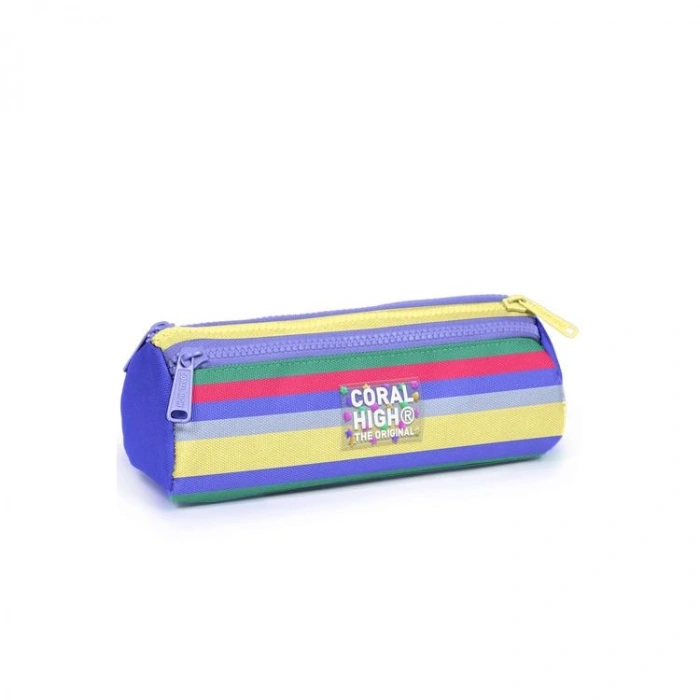 CORAL HIGH 31002 MİLKA GRİ SARI ÇİZGİ DESENLİ ÜÇ BÖLMELİ KALEM ÇANTASI