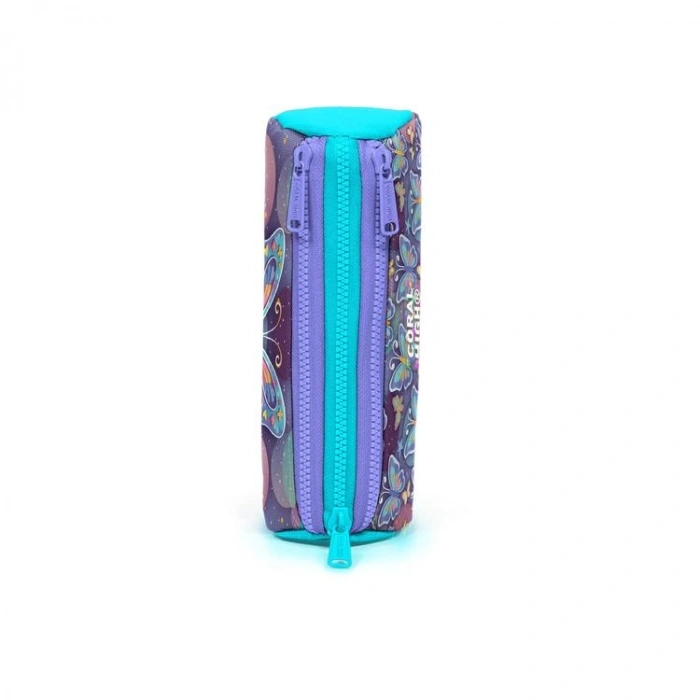 CORAL HIGH 31006 PASTEL RENKLİ KELEBEK DESENLİ ÜÇ BÖLMELİ KALEM ÇANTASI