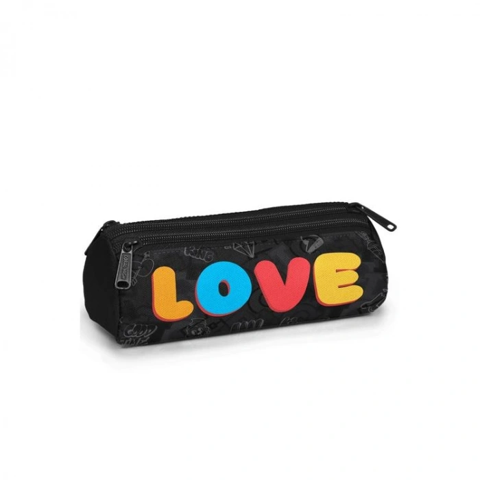 CORAL HIGH 31030 RENKLİ LOVE DESENLİ ÜÇ BÖLMELİ KALEM ÇANTASI