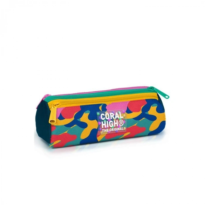 CORAL HIGH 31032 RENKLİ KAMUFLAJ DESENLİ ÜÇ BÖLMELİ KALEM ÇANTASI
