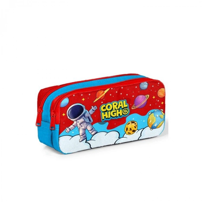 CORAL HIGH 31045 KIRMIZI MAVİ ASTRONOT UZAY DESENLİ İKİ BÖLMELİ KALEM ÇANTASI