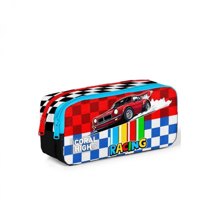 CORAL HIGH 31057 DAMA RACING KIRMIZI ARABA RACING DESENLİ İKİ BÖLMELİ KALEM ÇANTASI