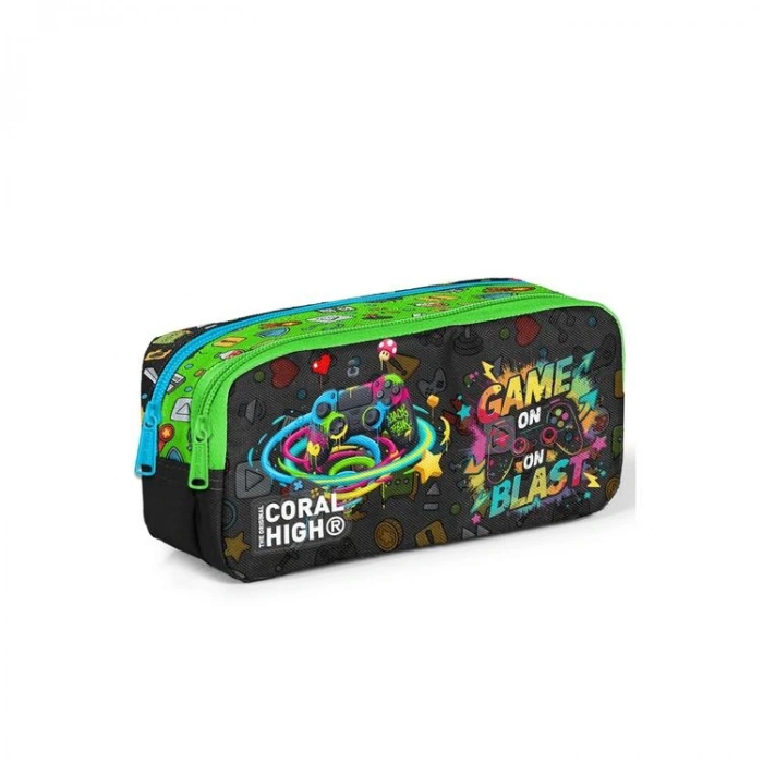 CORAL HIGH 31058 SİYAH GAME DESENLİ İKİ BÖLMELİ KALEM ÇANTASI
