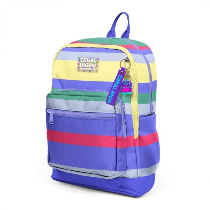 CORAL HIGH 33202 MOR SARI LAVANTA ÇİZGİ DESENLİ DÖRT BÖLMELİ SIRT ÇANTASI