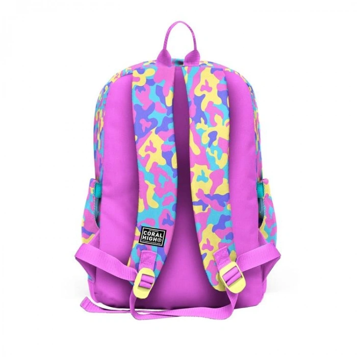 CORAL HIGH 33201 PEMBE SARI LAVANTA KAMUFLAJ DESENLİ DÖRT BÖLMELİ SIRT ÇANTASI