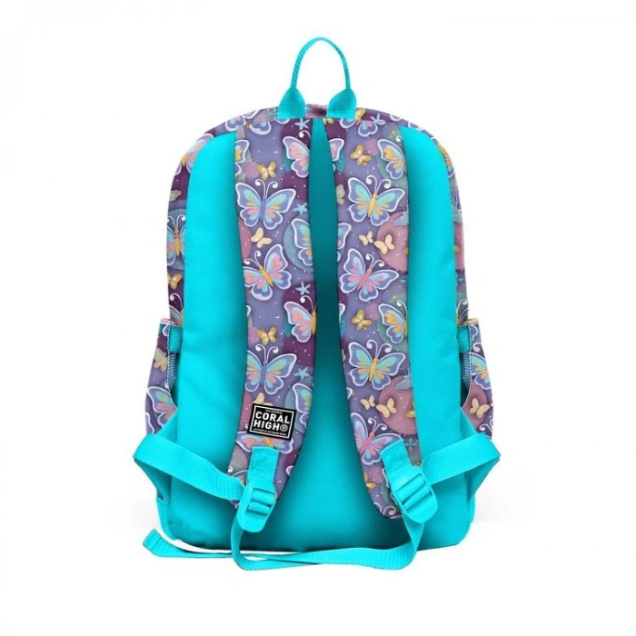 CORAL HIGH 33206 PASTEL RENKLİ KELEBEK DESENLİ DÖRT BÖLMELİ SIRT ÇANTASI