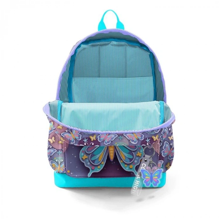 CORAL HIGH 33206 PASTEL RENKLİ KELEBEK DESENLİ DÖRT BÖLMELİ SIRT ÇANTASI