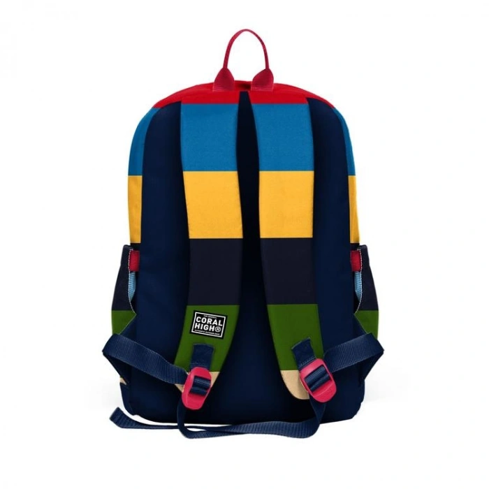 CORAL HIGH 33212 SARI LACİVERT KIRMIZI ÇİZGİ DESENLİ DÖRT BÖLMELİ SIRT ÇANTASI